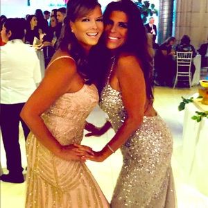 Sequence dress on left side pink /peach rose